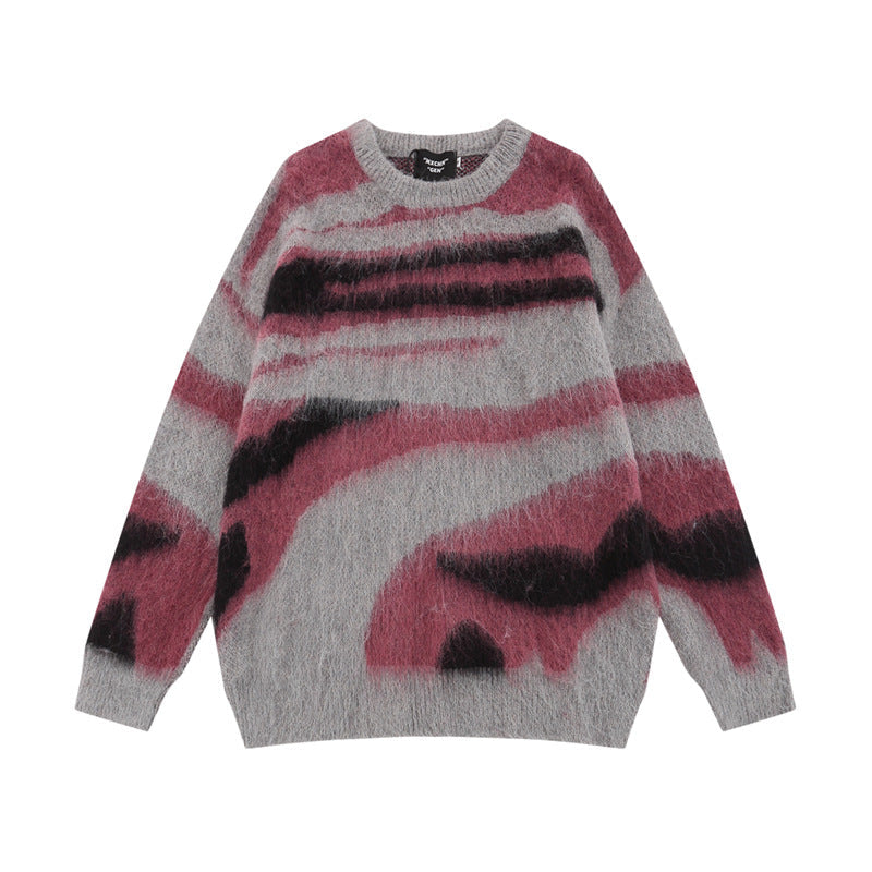 Maglione donna retrò Valstrend con colori contrastanti, vestibilità largha e stile casual, visibile in primo piano nell'immagine.