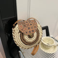 Borsa a tracolla piccola a forma rotonda in paglia con motivo a torta, ideale per vacanze estive, marca Valstrend shop