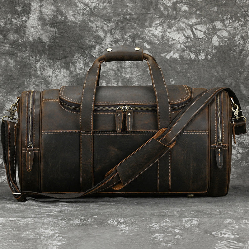 Borsa da uomo in vera pelle in stile vintage, Valstrend, con manici robusti e dettagli in pelle Crazy Horse per viaggio e uso quotidiano.