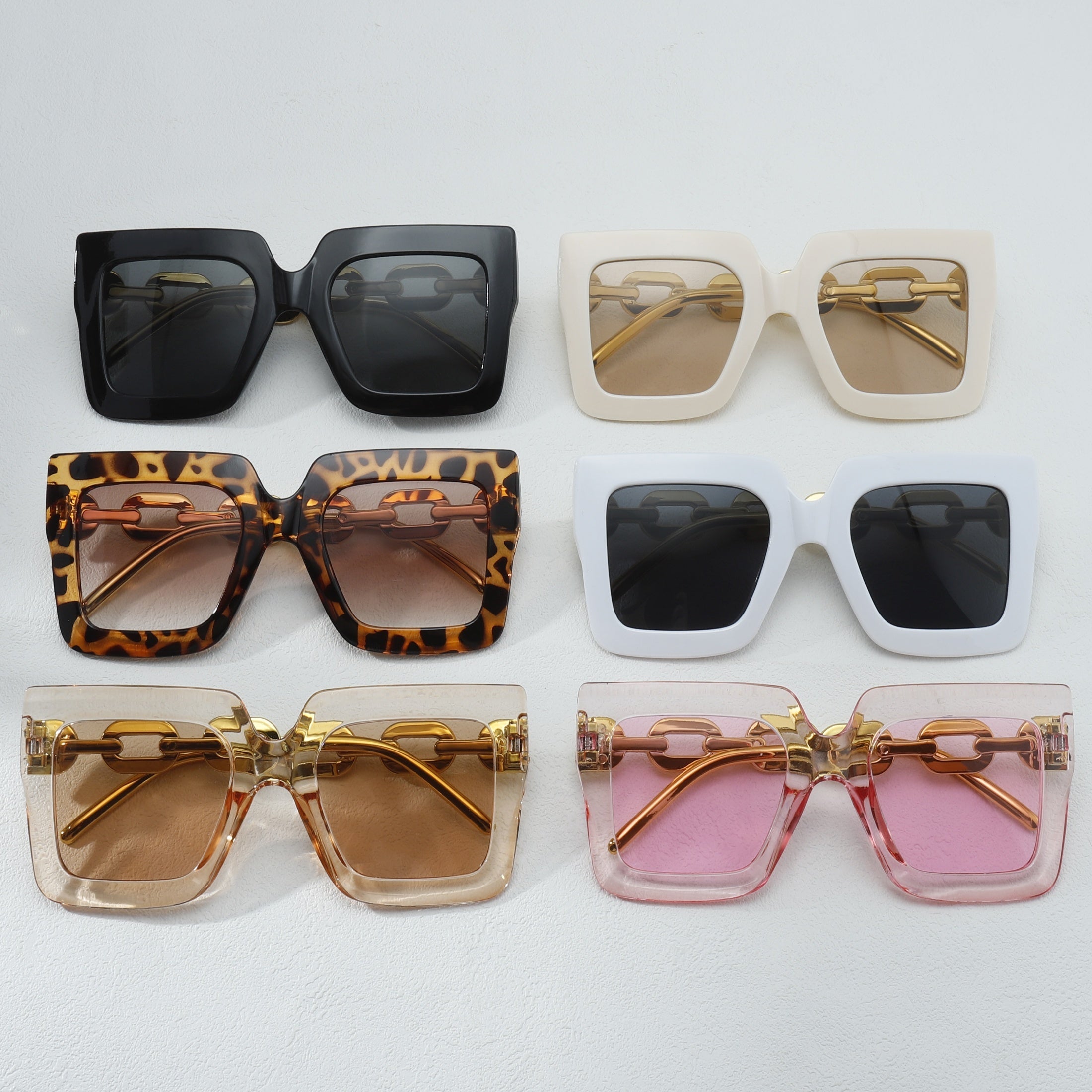 6pcs Chain Frame Glasses for Women, Large Frame, Fashion Decoration, Suitable for Daily Commuting, Street Photography, Vacation, Outdoor Music Festival, Ideal Gift Choice