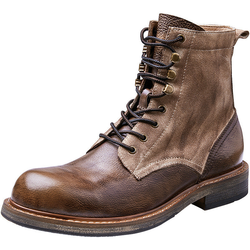 Stivaletti da uomo in vera pelle con interno in fleece, stile mid-top Martin, alta qualità, ideali per moto e stile desert.