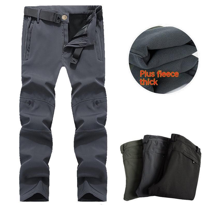 Outdoor Soft Shell Loose Plus Size Fleece-lined Mountaineering Training Pants