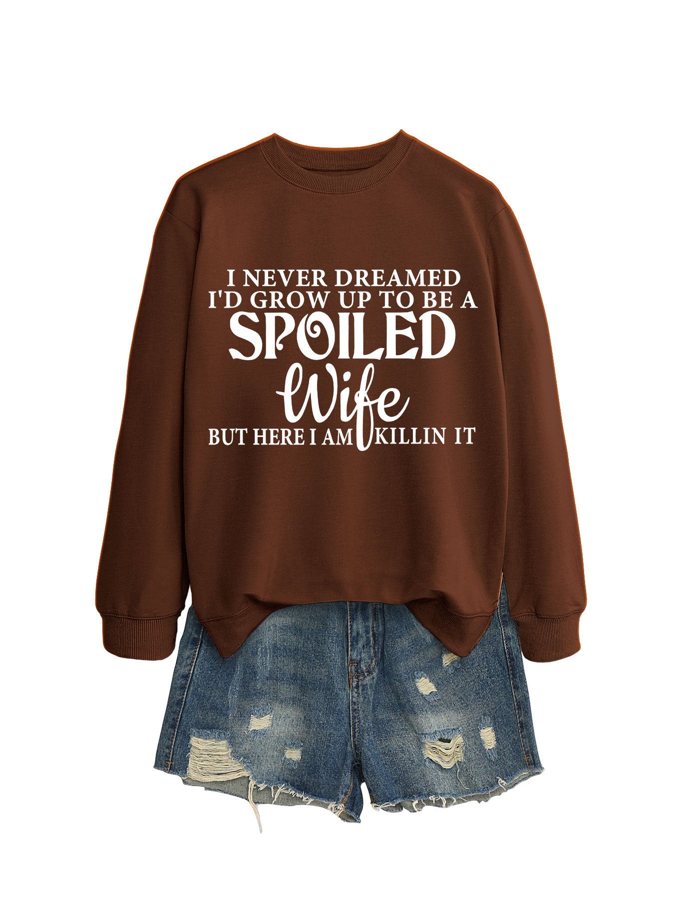 Felpa casual con lettere stampate, girocollo donna, marca Valstrend, tessuto morbido e comodo, dettaglio con stampa frontale.