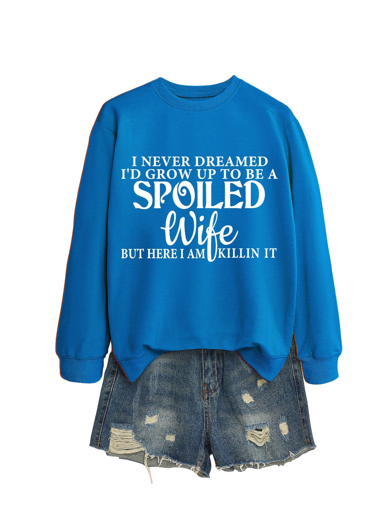 Felpa casual con lettere stampate, girocollo, donna, marca Valstrend, vista frontale con dettagli del design.