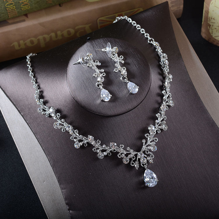 Orecchini e collana da sposa in strass coreano TL205 di Valstrend, gioielli nuziali con tiara e accessori per matrimonio