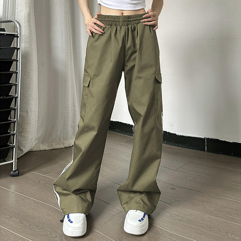 Pantaloni casual elastici a vita alta con coulisse per donna, stile comodo e moderno, marca Valstrend shop.