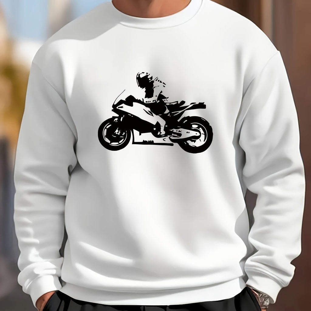Felpa da uomo Valstrend con stampa silhouette di moda Rider, girocollo comodo e ideale per uso quotidiano e all'aperto