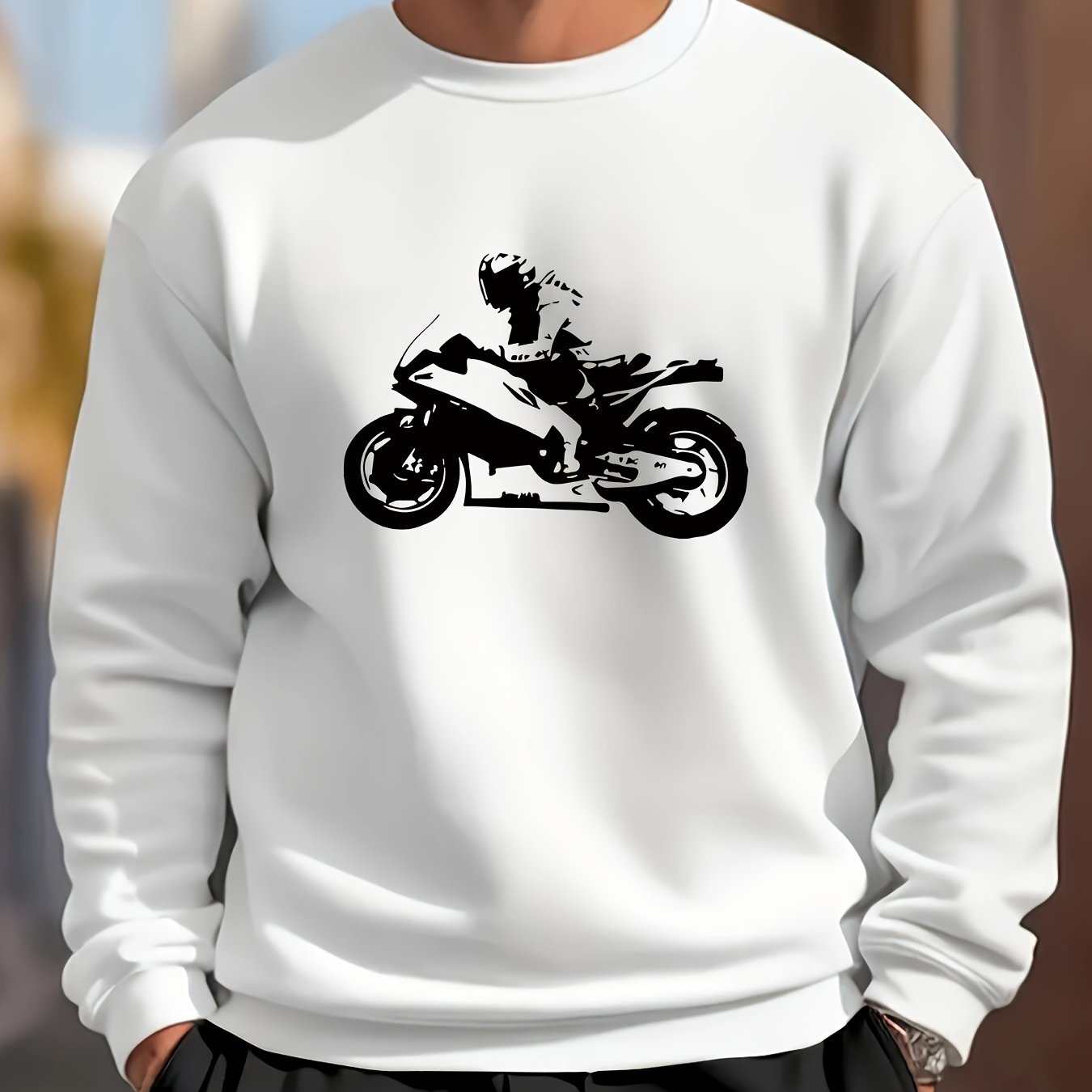 Felpa da uomo Valstrend con stampa silhouette di moda Rider, girocollo comodo e ideale per uso quotidiano e all'aperto
