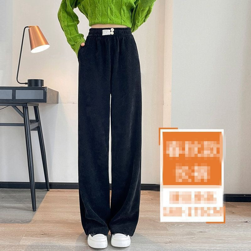 Pantaloni larghi in pelle di agnello spessa per donna, stile autunno e inverno, con taglio comodo e morbido, marca Valstrend.