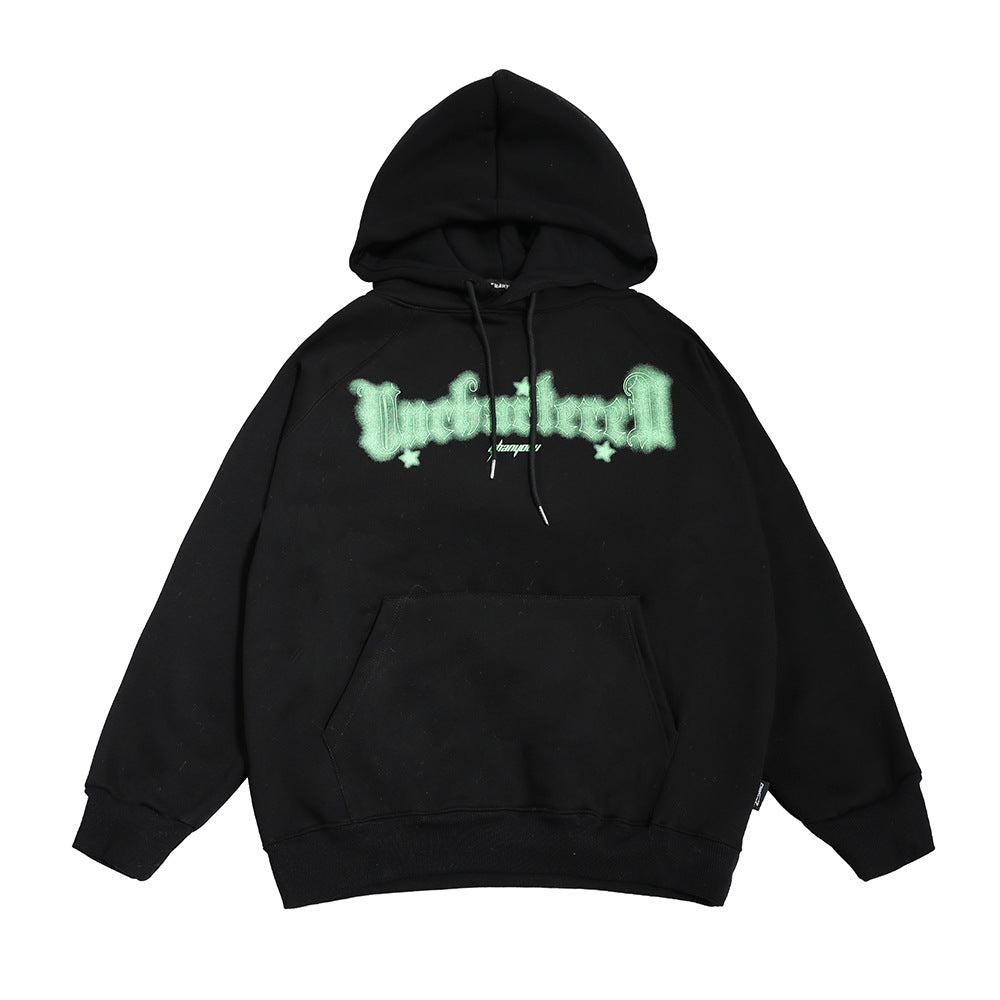 Street American Letter Printing Velvet Padded Hooded Sweatshirt