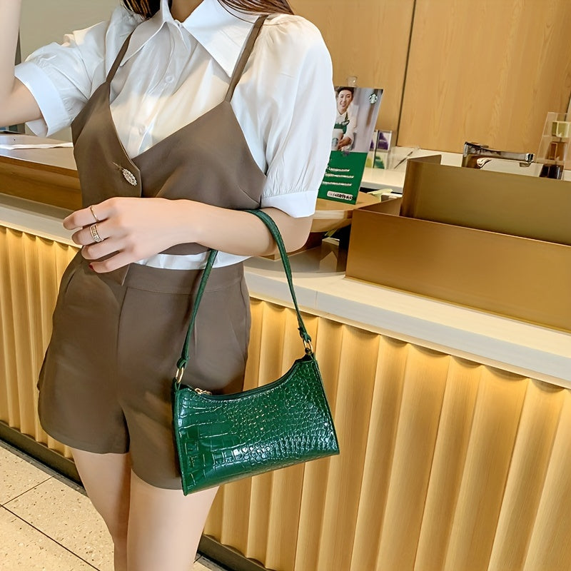 Borsa a tracolla chic in pelle sintetica con motivo rettile e dettagli glitter, con chiusura zip sicura, per donne.