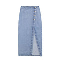 Gonna in denim a vita alta a linea A con spacco, gonna estiva di moda femminile Valstrend.