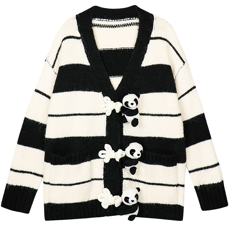 Mohair Lazy And Loose Striped Knitted Cardigan