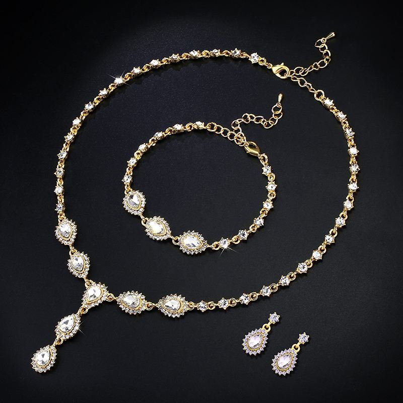 Orecchini e collana da sposa Valstrend in zirconi, gioielli eleganti per sera e feste, set di gioielli nkn50.