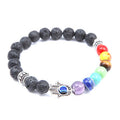 Bracciale con pietre naturali blu occhi, sette chakra, pietre vulcaniche e manosfera energetica per yoga e meditazione.
