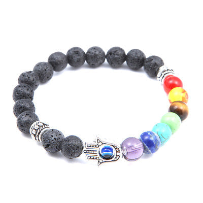 Bracciale con pietre naturali blu occhi, sette chakra, pietre vulcaniche e manosfera energetica per yoga e meditazione.