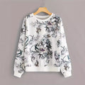 Round Neck Drop-shoulder Plant Flower Print Sweater