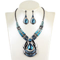 Set di gioielli europeo e americano Valstrend con collana e orecchini a goccia in pietra blu esotica e antica.