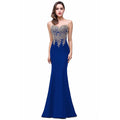 Vestito femminile Valstrend con schiena scoperta, applicazioni eleganti e gonna a sirena, vista frontale e dettagli sofisticati.