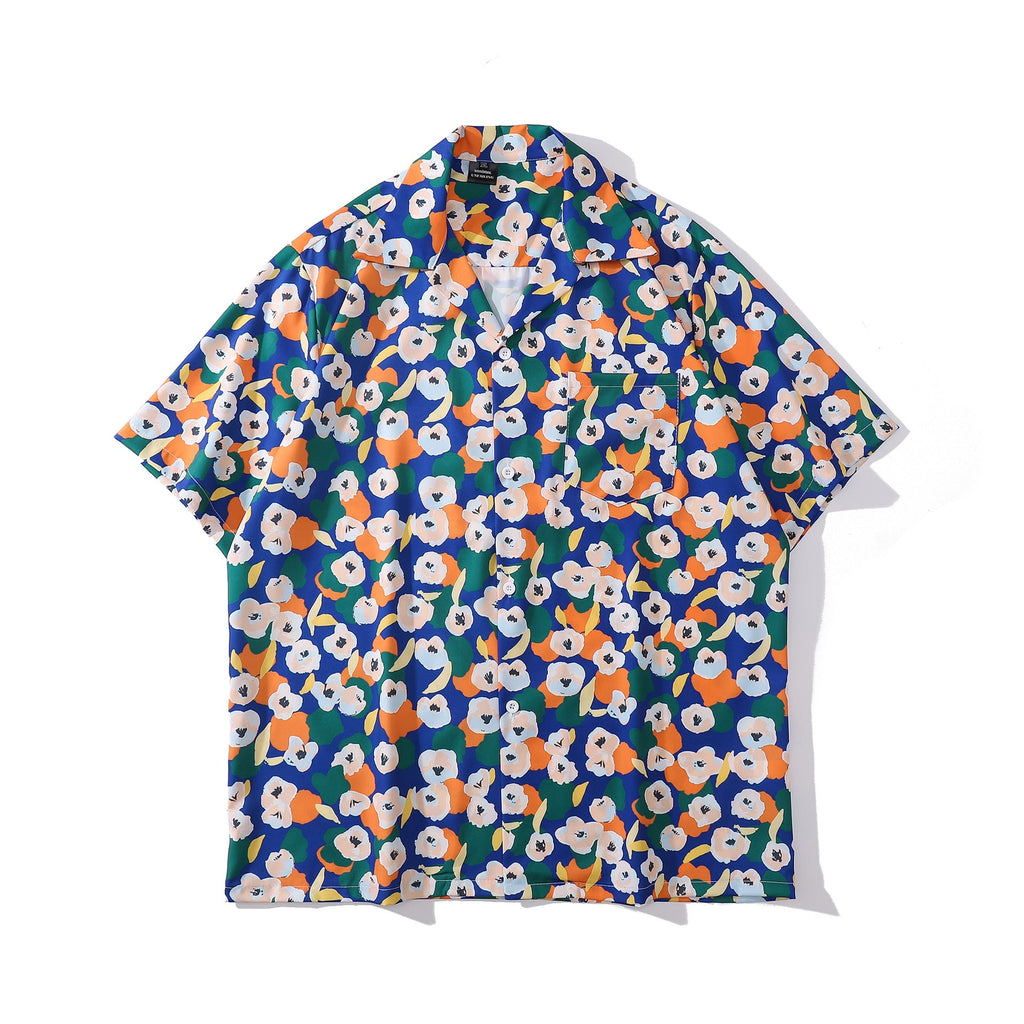 Cuban Collar New Vintage Casual Short Sleeve Printed Shirt Men And Women