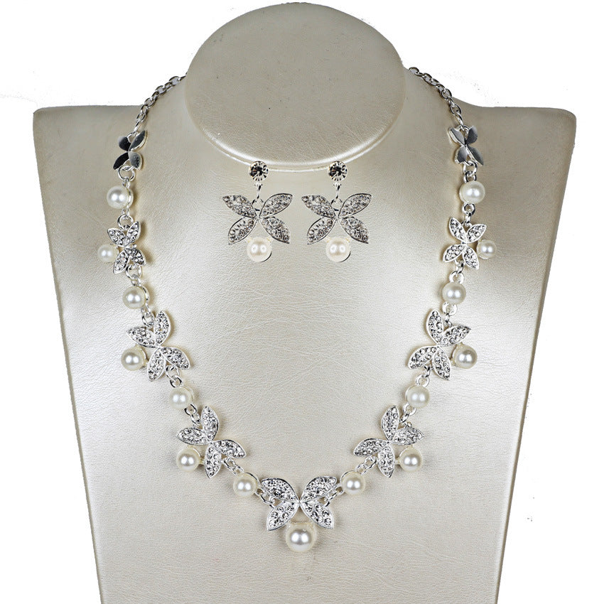 Set di gioielli da sposa con collana e orecchini a farfalla con perle, gioielli da sposa Valstrend, eleganti e raffinati