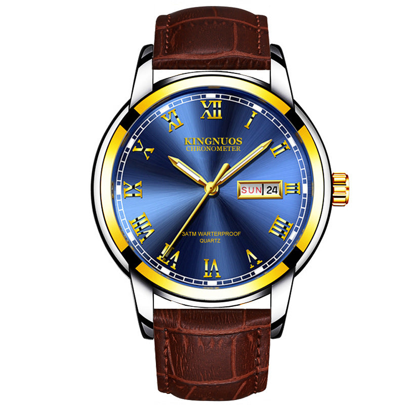 Orologio da uomo Valstrend con cinturino in acciaio, calendario doppio e design elegante, adatto a uso professionale.