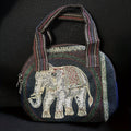 Chic Women's Mini Handbag - Durable Canvas, Striped, Multi-Color, Cartoon Elephant Design with Zip Closure