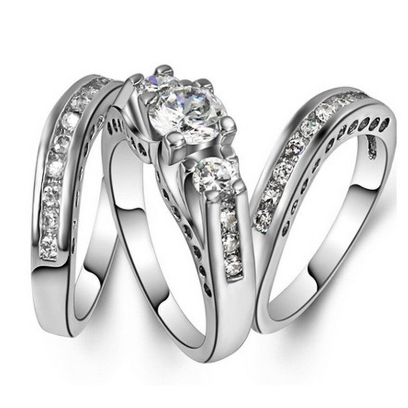 Anello di fidanzamento combinato Valstrend con zirconia, stile europeo e americano, brillante e alla moda per coppie.