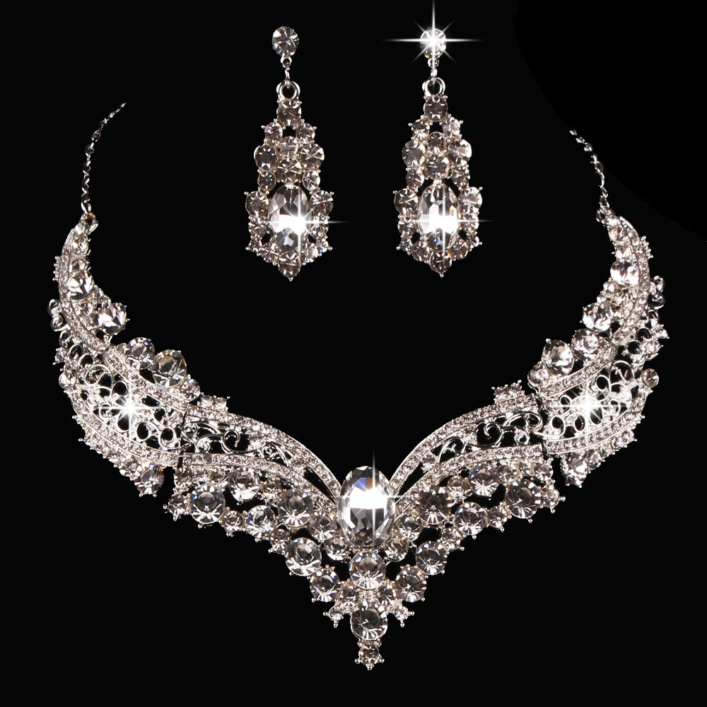 Collana in lega con grandi cristalli e diamanti di gioielleria Valstrend, elegante set di gioielli con cristalli lucenti.