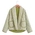 Women's Loose V-neck Printed Flared Sleeve Cardigan Cotton-padded Coat