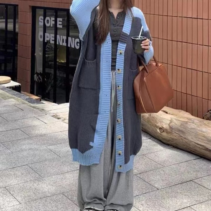 Women's Fashionable All-match Contrast Color Knitted Coat