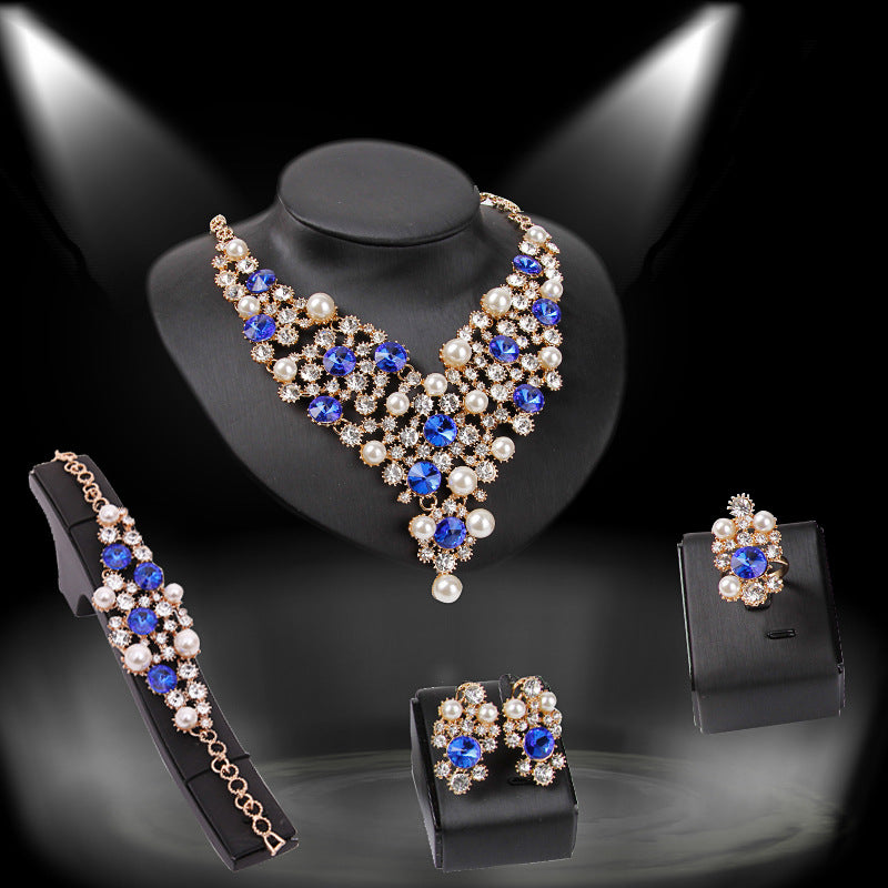 Accessori da sposa Valstrend: collana e orecchini a quattro pezzi, eleganti e squisiti per il matrimonio.