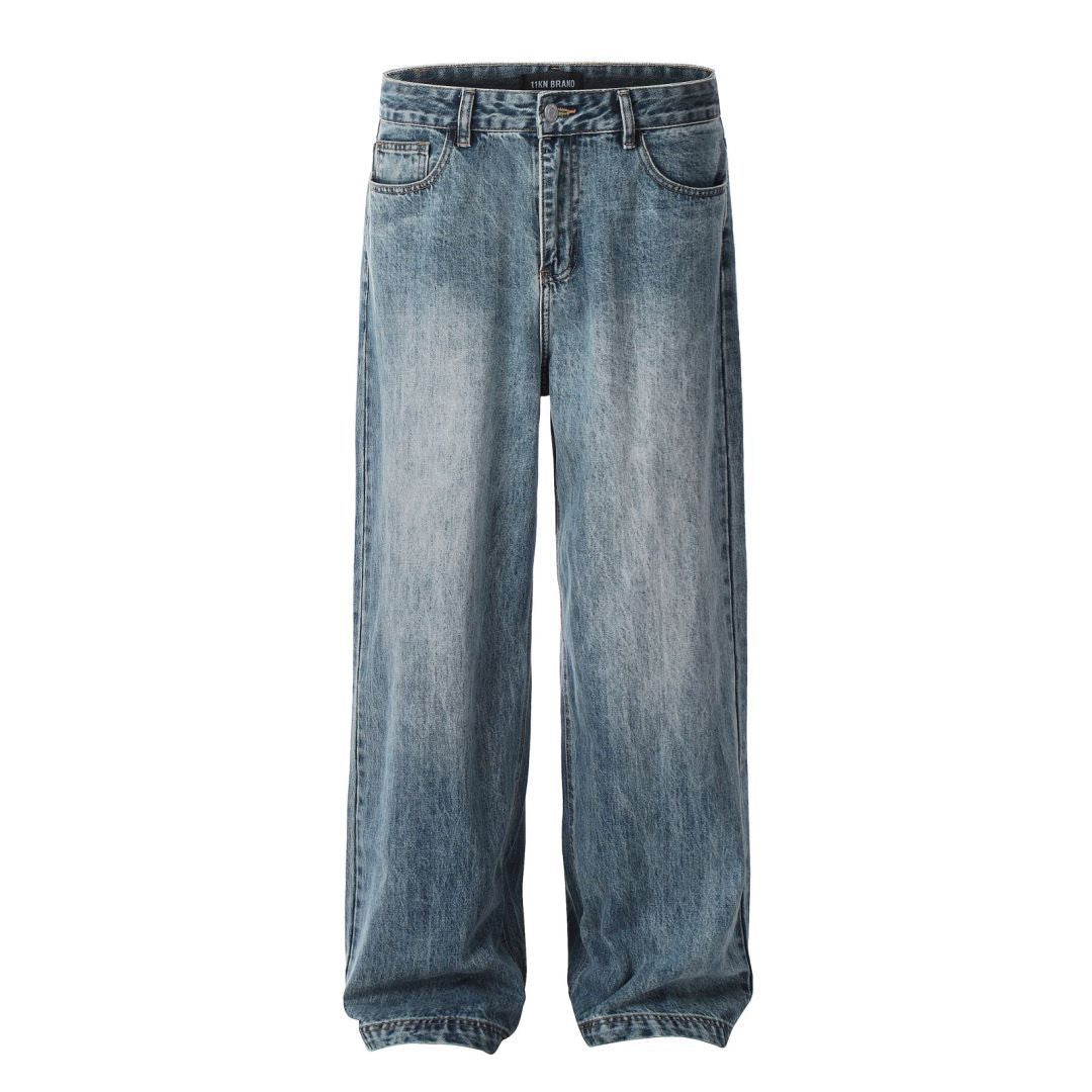 Jeans americani larghi e sbiaditi di colore blu Valstrend, pantaloni in denim con vestibilità comoda e stile casual.