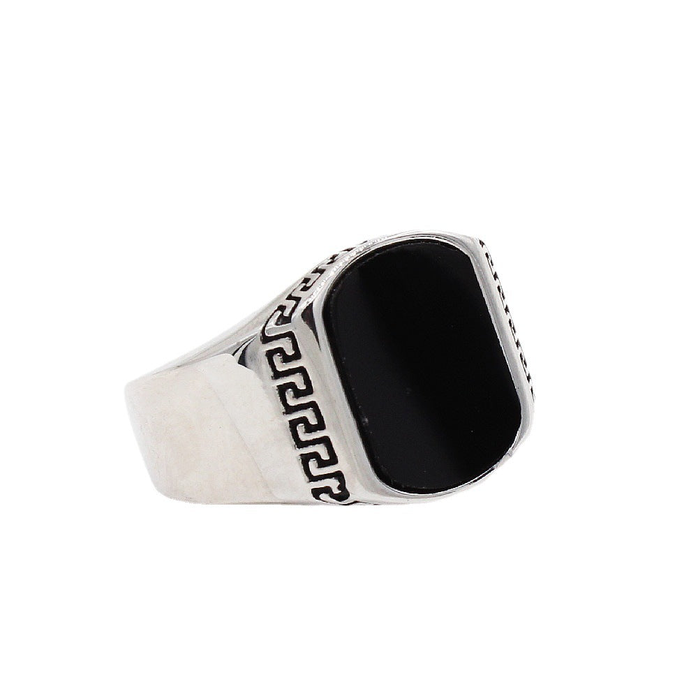 Anello in titanio da uomo Valstrend, stile retrò semplice con gemma, design elegante e moderno in acciaio in titanio.