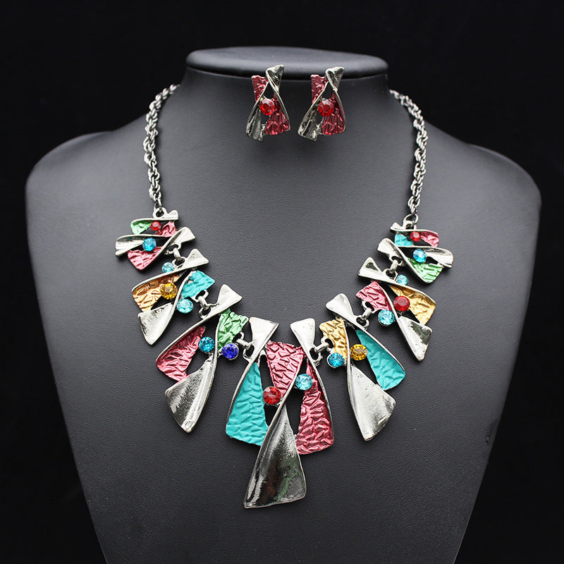 Set di orecchini e collana in lega colorata con diamanti, stile europeo e americano, per sposa, marchio Valstrend.