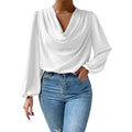 Camicia estiva in chiffon larga con maniche lunghe e scollo a V, stile europeo e americano, di Valstrend shop.