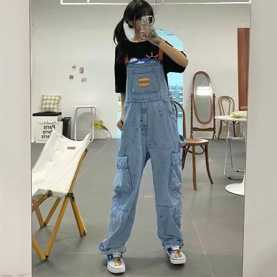 Retro Denim Suspender Pants Women's Overalls Loose