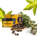Crema nutriente Valstrend Shop per capelli ricci con olio di ricino nero, mostra capelli ricci e lucidi in un flacone.