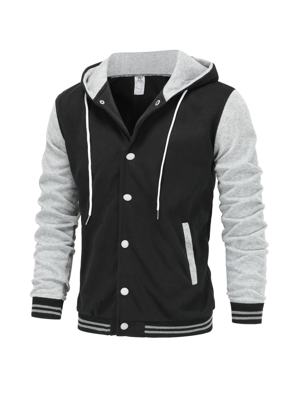 Giacca varsity da uomo Valstrend con cappuccio e lettere, giacca baseball blocked per primavera e autunno.