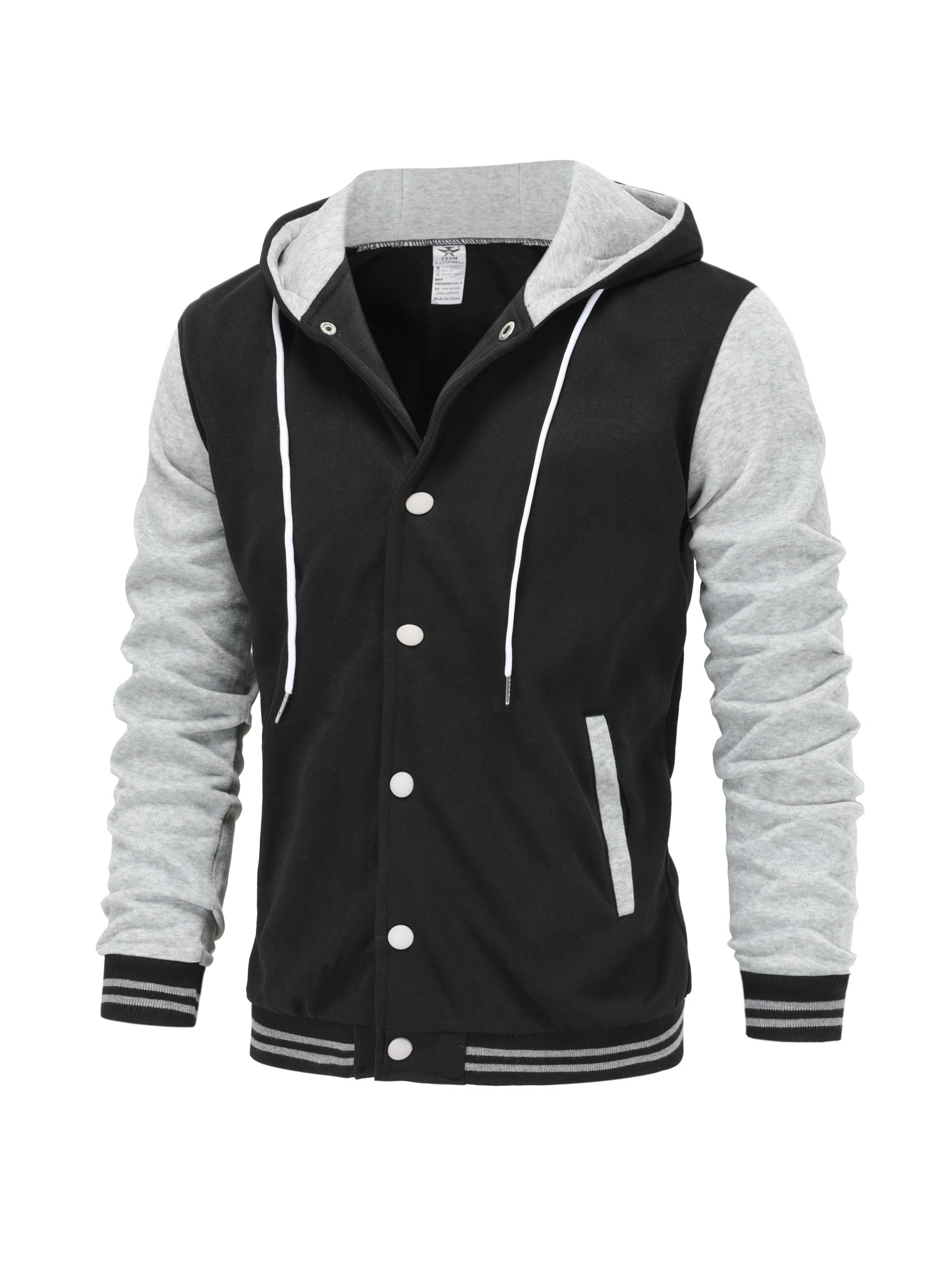 Giacca varsity da uomo Valstrend con cappuccio e lettere, giacca baseball blocked per primavera e autunno.
