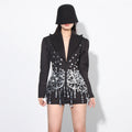 Vestito lungo da sera Valstrend con ricami di strass e paillettes, maniche lunghe e design elegante in stile francese.