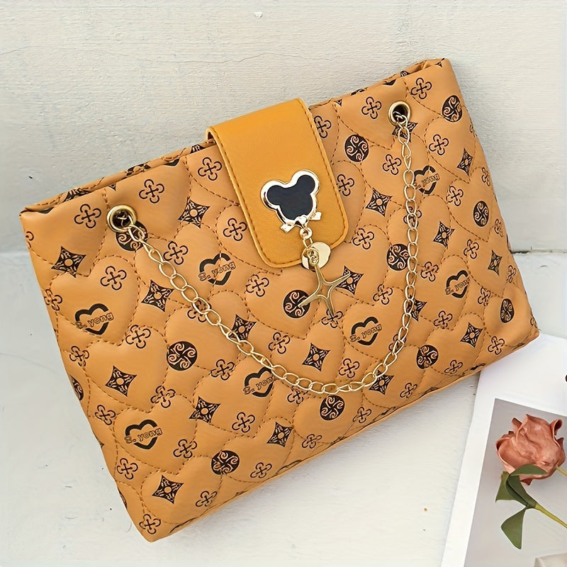 Chic Diamond-Quilted Underarm Bag for Girls - Spacious & Lightweight with Adjustable Strap, Elegant Print Design, Perfect for Everyday Use