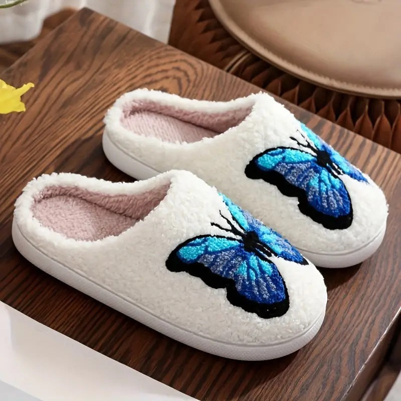Butterfly Towel Embroidery Slippers Home Indoor Non-slip Soft Soled Cotton Slipper