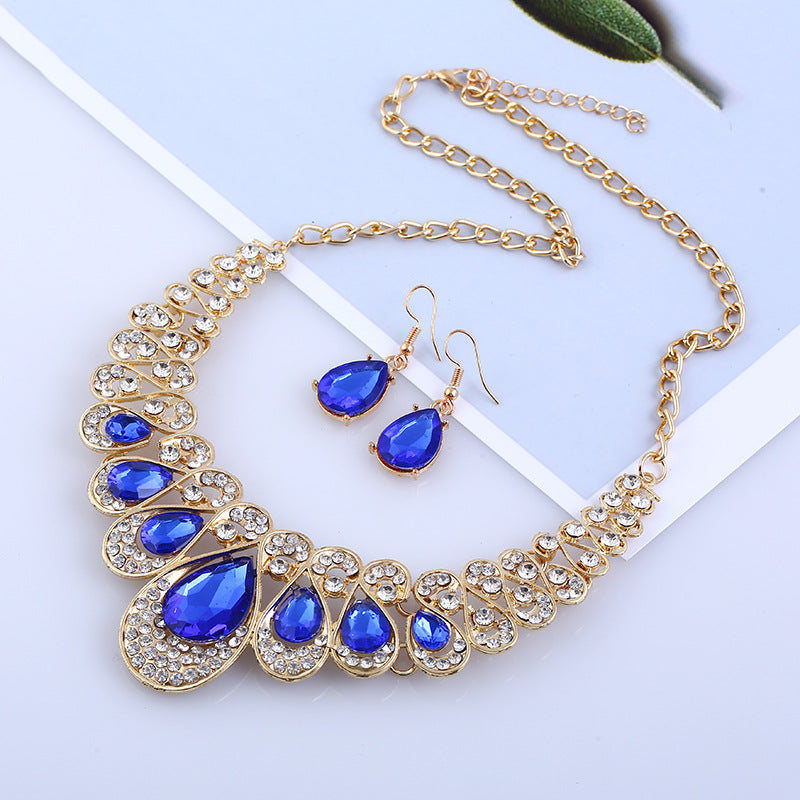 Set di bijoux da sposa Valstrend con collana e orecchini in metallo con gemme e diamanti, stile elegante e alla moda