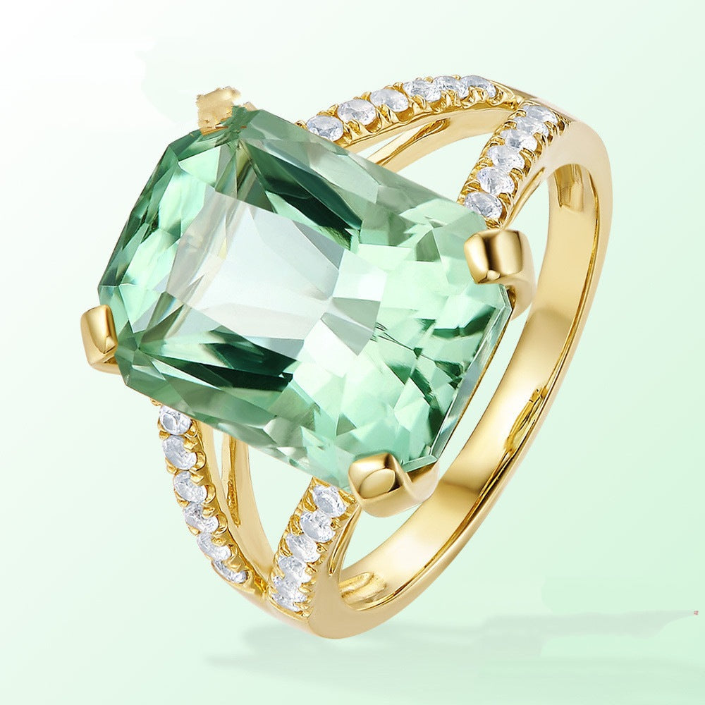 Anello di fidanzamento Valstrend con mosaico di smeraldo e design europeo-americano, ornamento in argento con pietra verde.