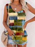 Canottiera Valstrend con righe stampate, bottoni e scollo a V, vestibilità ampia e casual, ideale per look estivi.