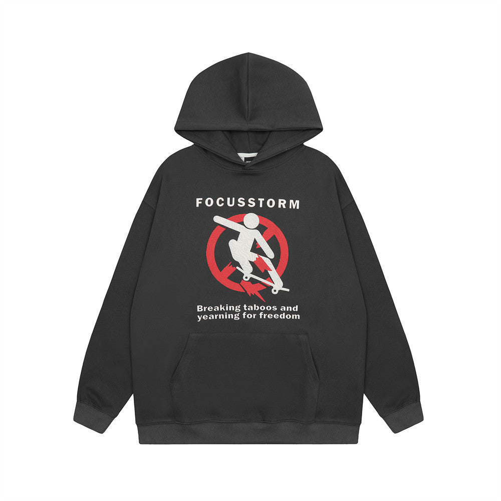 Felpa con cappuccio da skateboard alla moda per uomo di Valstrend, stampa grafica, comoda e casual, ideale per uno stile urbano.