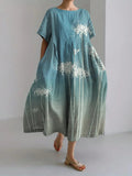 Loose Round Neck Fashion Temperament Printed Long Dress