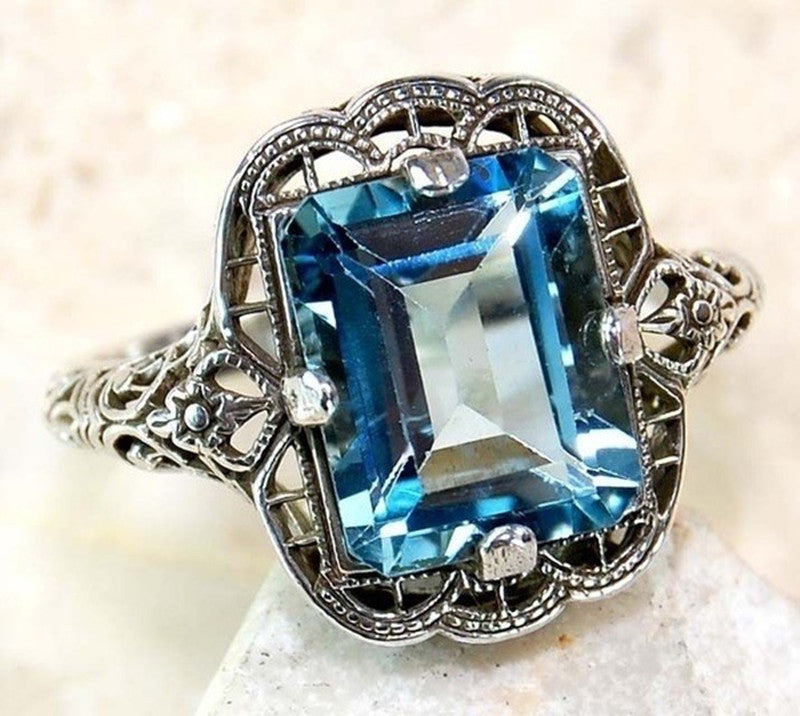 Anello Valstrend in argento 925 placcato, con diamanti e zaffiri, stile europeo e americano, perfetto come anello di fidanzamento.