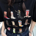 T-shirt donna estate larga in stile vintage boho, tessuto leggero e morbido, con stampa colorata.